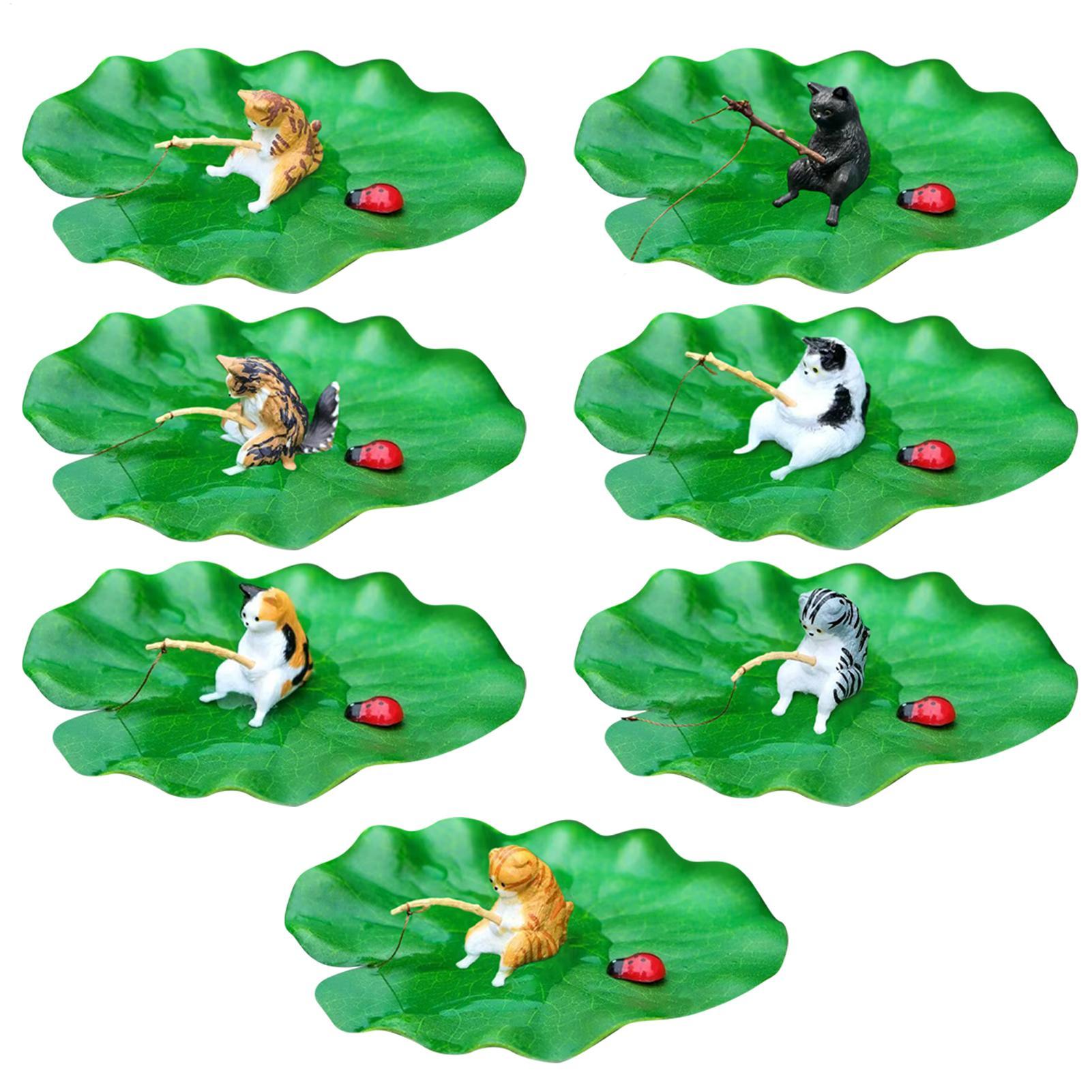 Aquarium Fish Escape - Mini Floating Cat Fishing Lotus Leaf